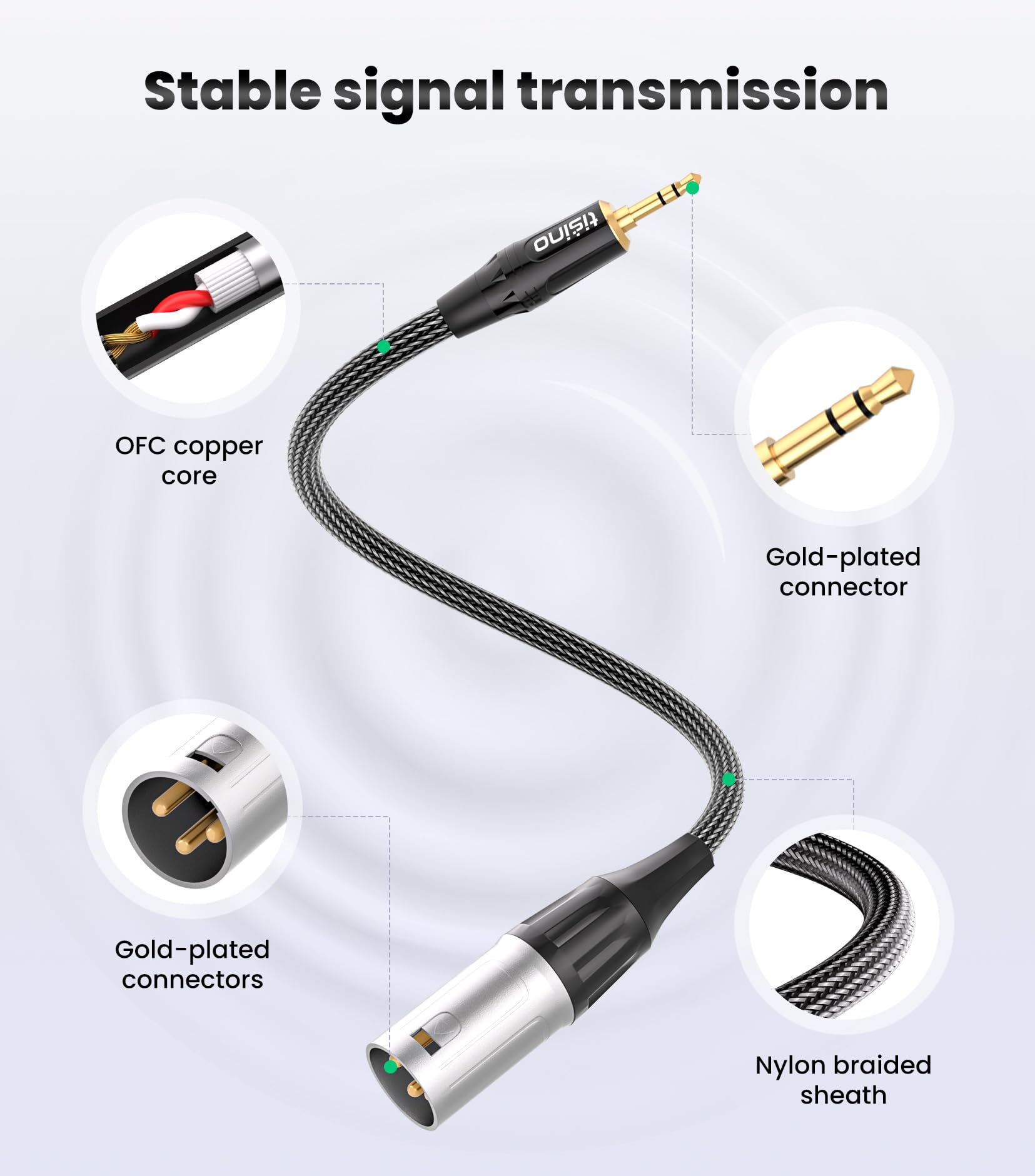 tisino 3.5mm to XLR Balanced Cable Adapter, Gold-Plated 1/8 inch Mini Jack Aux to XLR Male Mono Audio Cord for Cell Phone, Laptop, Speaker, Mixer - 1ft