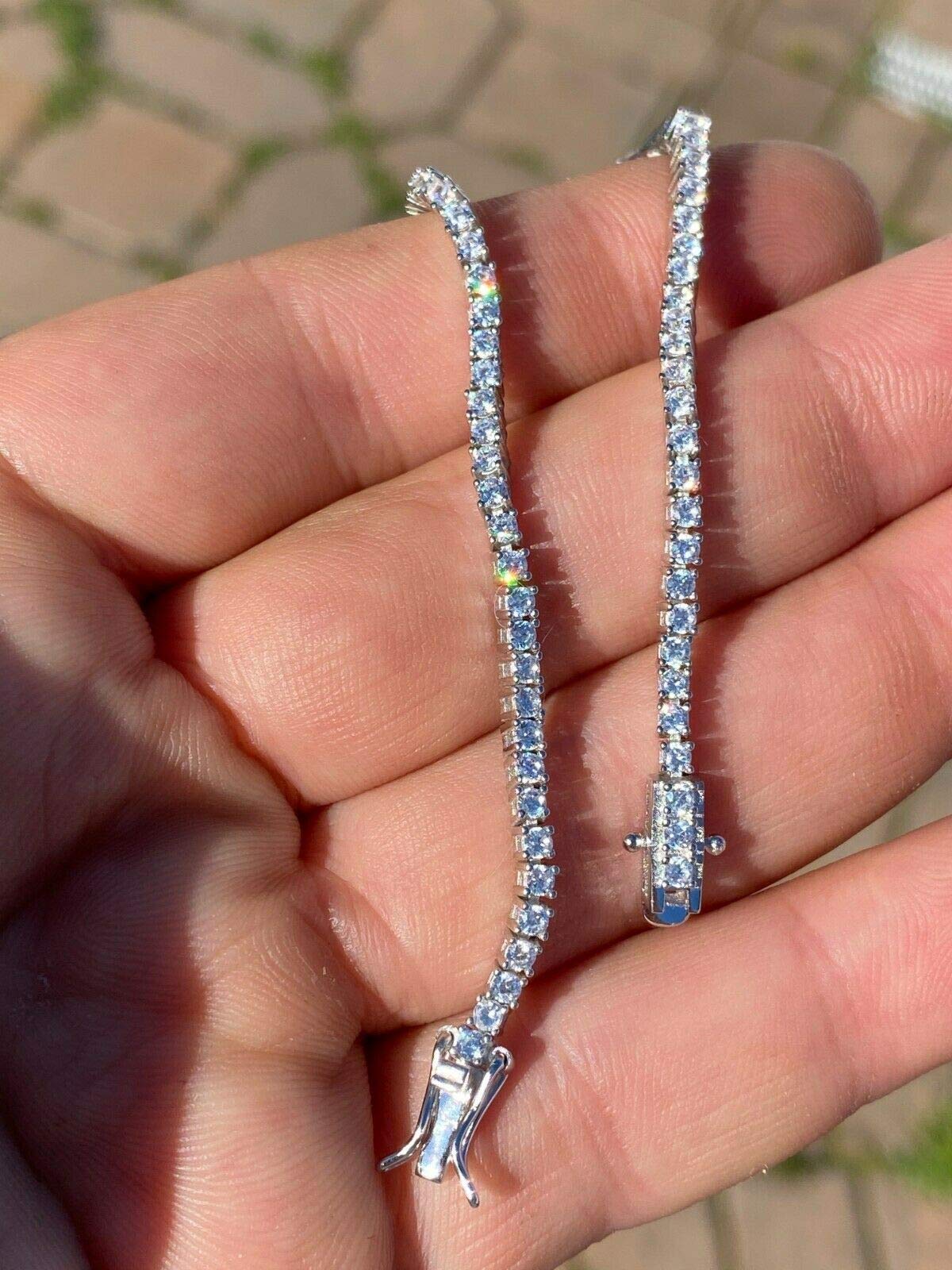 HarlemBling Real Solid 925 Sterling Silver 2mm CZ Tennis Bracelet - 6-8.5" Iced Diamond One Row Bracelet - Thin & Great For Classy Everyday Look (7.5)