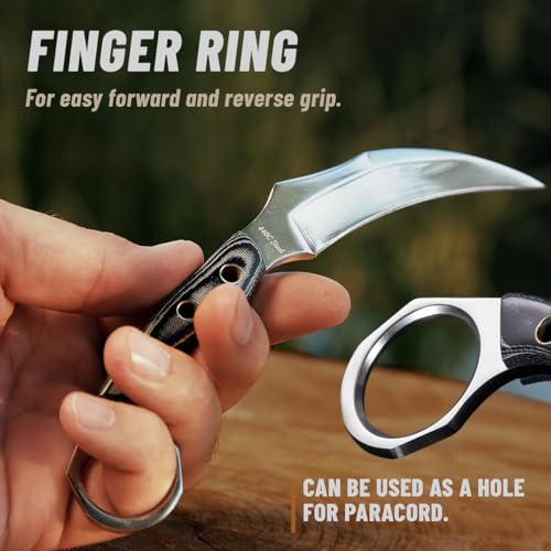 Tactical Karambit Knife with Sheath - Micarta Handle - Fixed Mirror Polished 440C Steel Blade - Small Karambits for Camping Hunting Survival EDC for Men and Women - Fathers Day Gift 2534