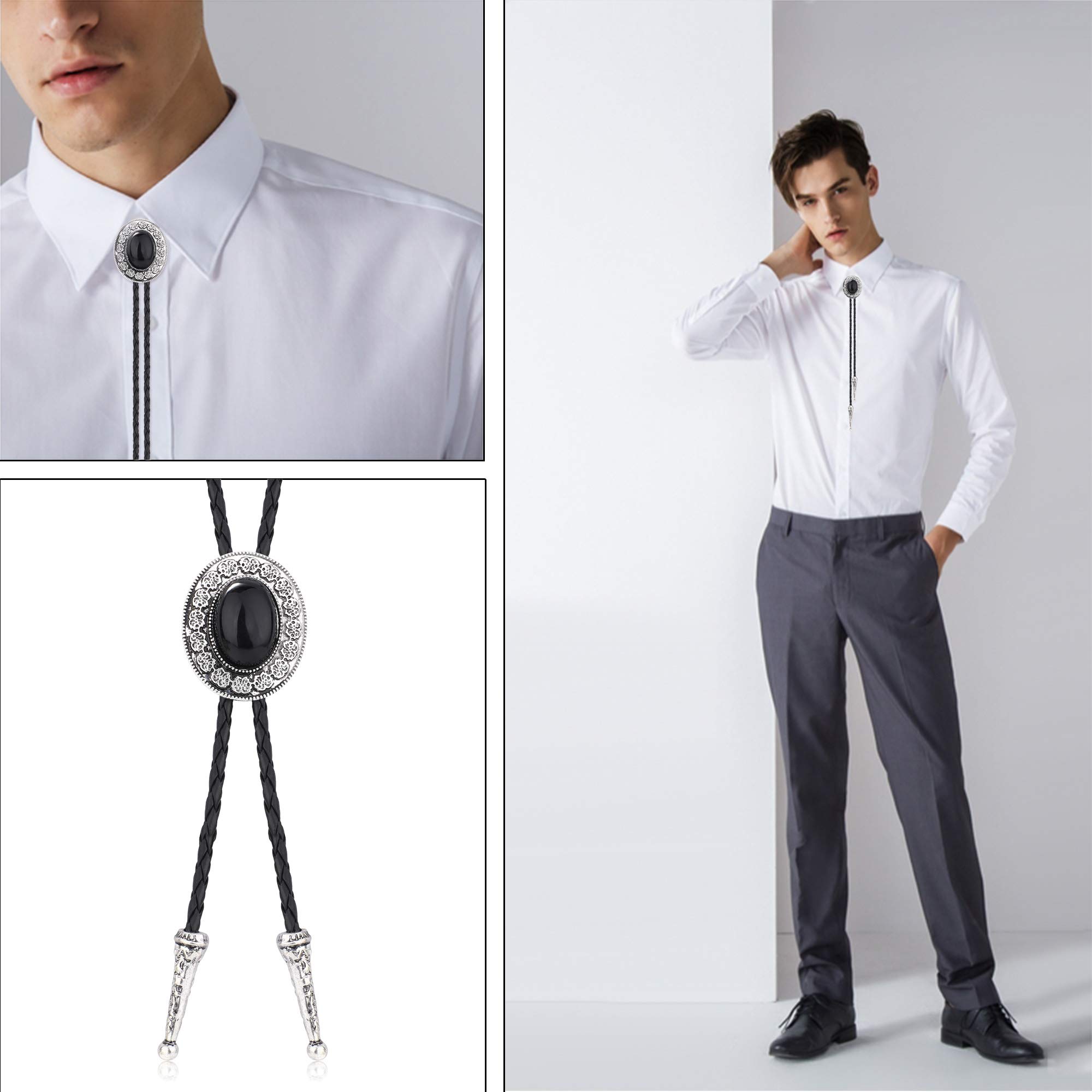 Jstyle 4Pcs Bolo Tie for Men Western Cowboy Leather Necktie Halloween Costume Accessories for Men Women