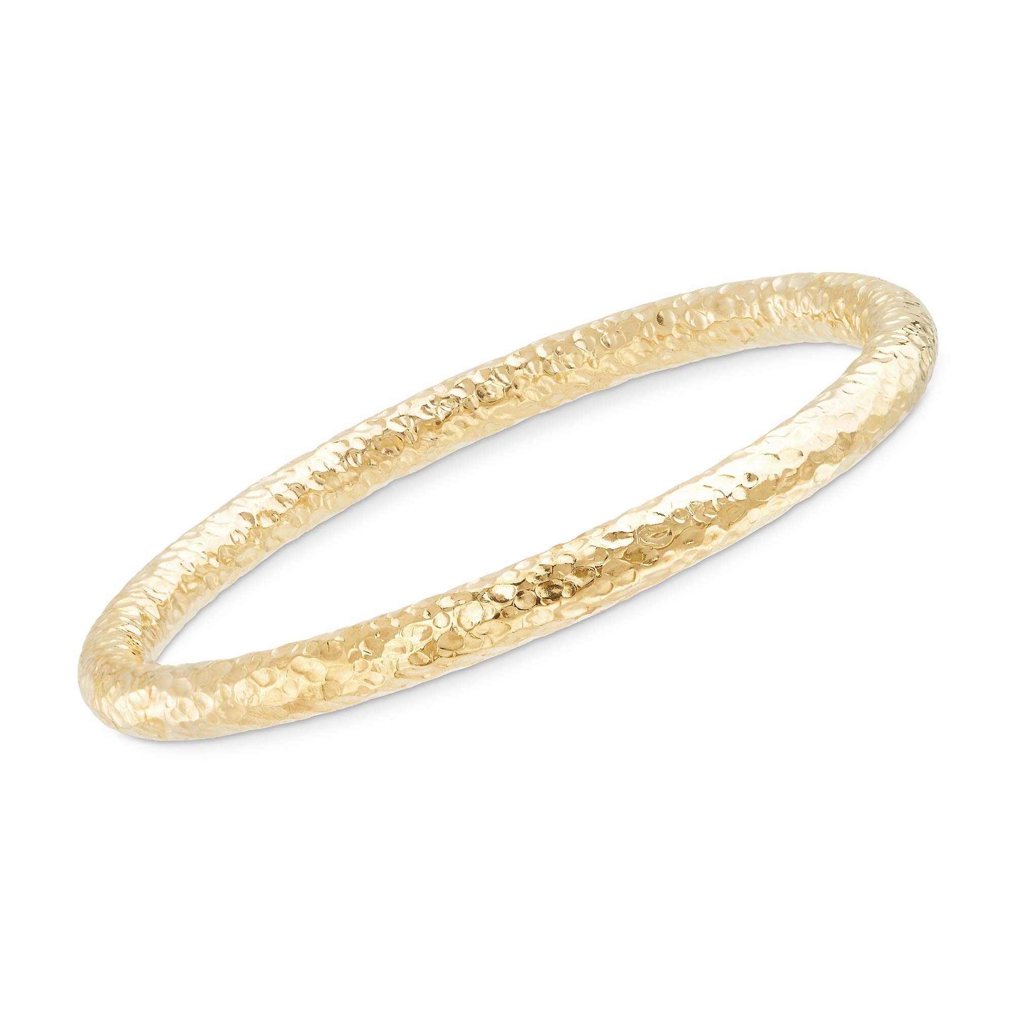 Ross-Simons Italian 18kt Yellow Gold Over Sterling Silver Hammered Bangle Bracelet. 8.5 inches