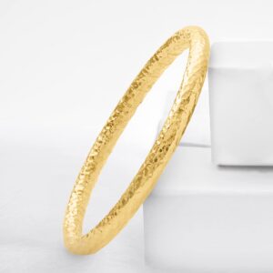 Ross-Simons Italian 18kt Yellow Gold Over Sterling Silver Hammered Bangle Bracelet. 8.5 inches