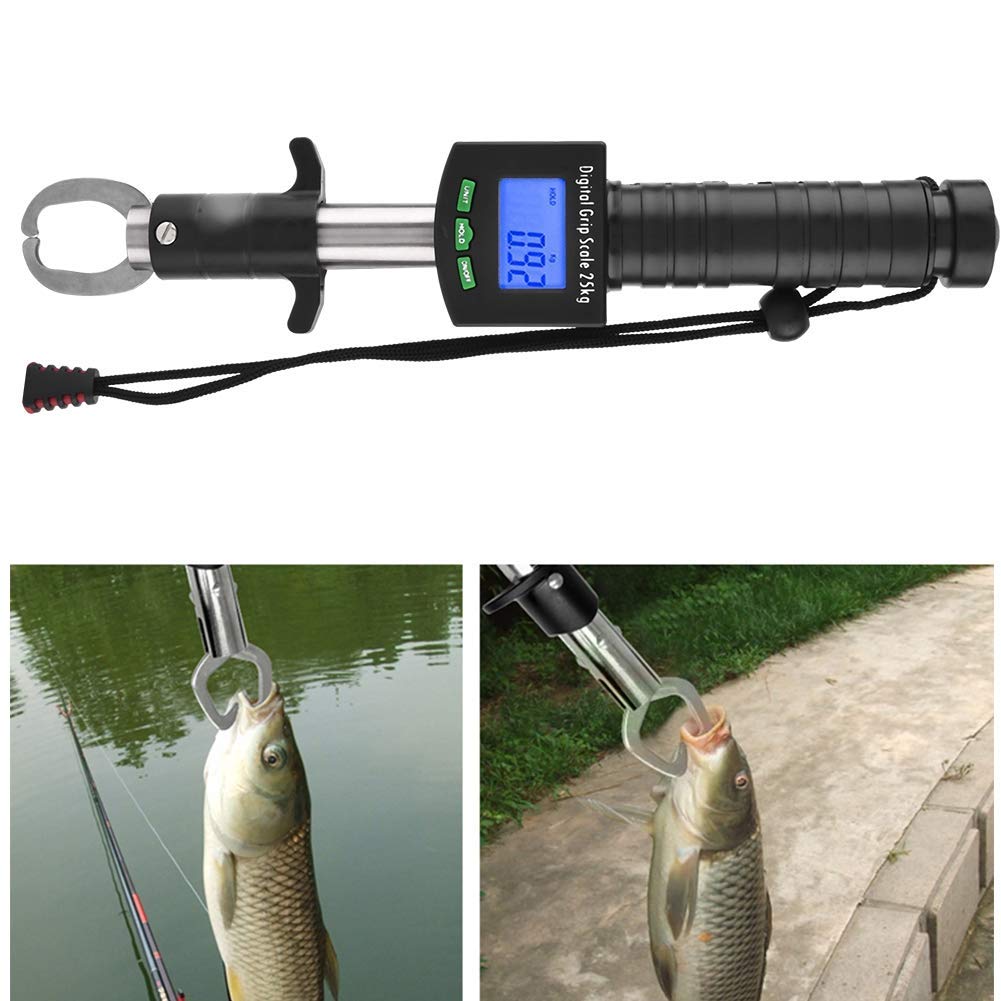 25kg/55lb Muti-Function 3-in-1 Fish Lip Fish Lip Grabber with Digital Weight Scale & 1m Tape Measure for Fly Fishing Tool, Fishing Gear, Fishing Gifts for Men