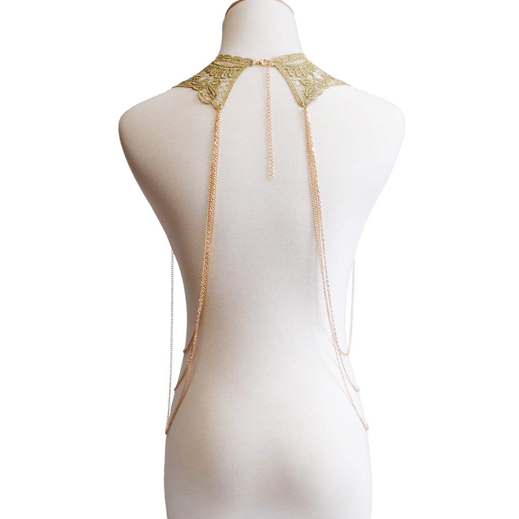 Gold Fine Chain Flower Lace Bikini Body Chain Necklace Jewelry for Women