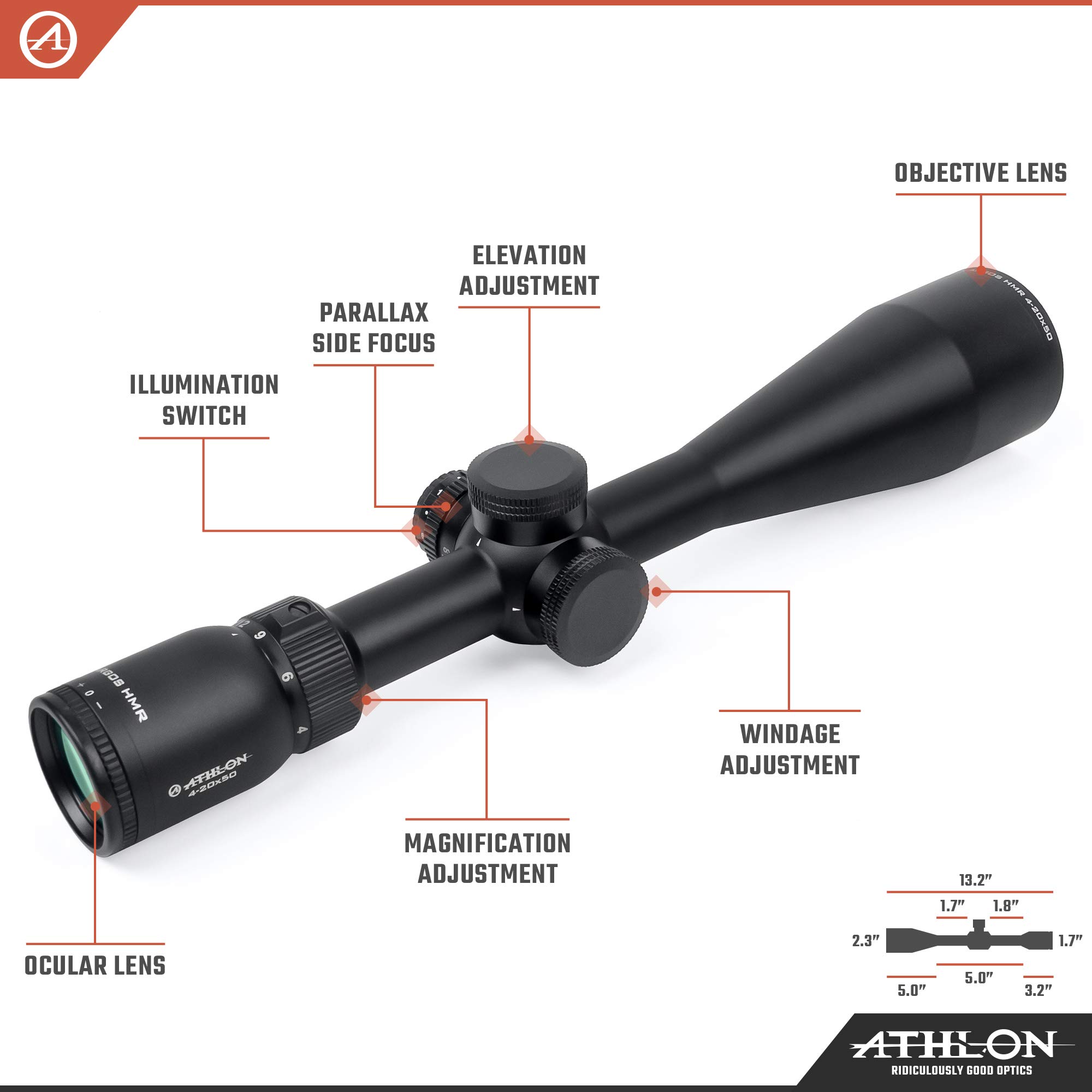 Athlon Optics Argos HMR 4-20x50 Riflescope - AHMC SFP IR MOA, Black