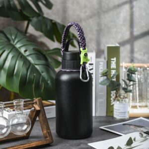 QeeCord Paracord Handle Compatible with Hydro Flask 2.0 Wide Mouth Water Bottle Carrier with New Ring and Carabiner, 12oz, 16oz,18oz, 32oz, 40oz, 64oz (32 oz-40 oz Wide Mouth, Camo Purple)