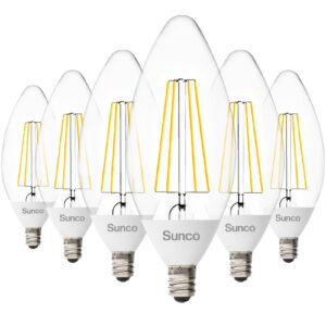 Sunco 6 Pack LED B11 Light Bulb Dusk to Dawn Candelabra, 5W Equivalent 40W, CRI91 2700K Soft White, 500 Lumens, Edison Vintage Filament E12 Base, Photocell Sensor for Sconces Chandeliers - UL