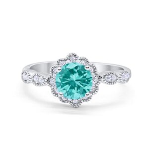 blue apple co. paraiba tourmaline cz size-12 art deco ring 10mm round cz halo floral ring marquise vintage style statement wedding engagement rings for women 925 sterling silver gifts for her