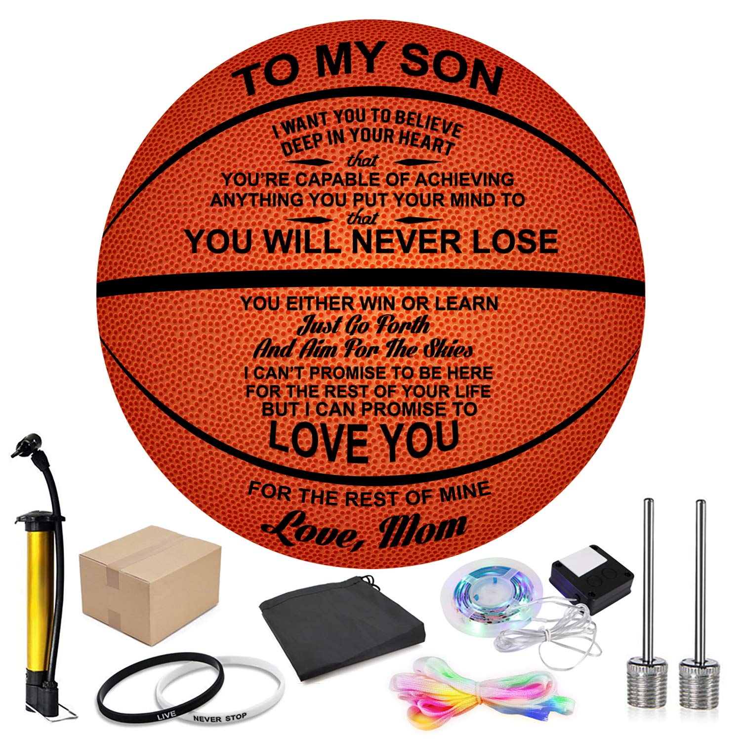 Kenon Customized Engraved Light Up Led Basketball, Christmas Birthday Gift for Son- You Will Never Lose (for Son from Mom)