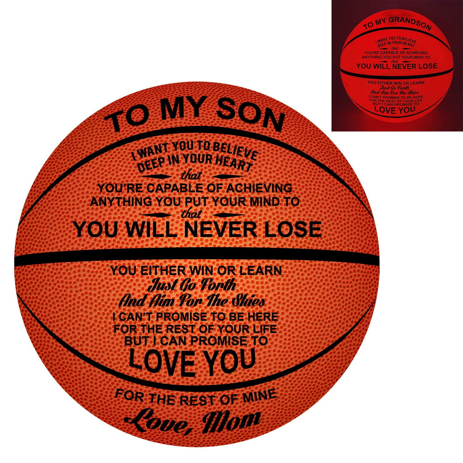 Kenon Customized Engraved Light Up Led Basketball, Christmas Birthday Gift for Son- You Will Never Lose (for Son from Mom)