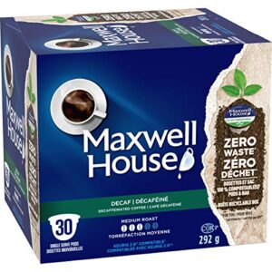 Maxwell House Decaf Coffee 100% Compostable Pods, 30 Keurig Pods, {Imported from Canada}