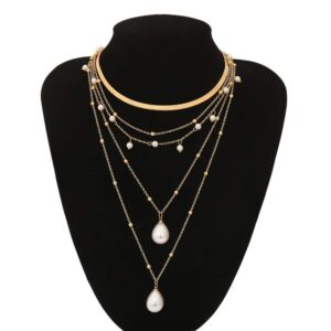 fxmimior Boho 5 Tier Gold Punk Chain Layered Necklace Dainty Pearls Pearls Pendant Long Choker Necklaces Jewelry for Women