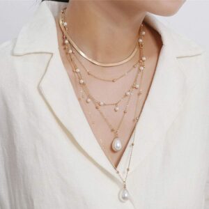 fxmimior Boho 5 Tier Gold Punk Chain Layered Necklace Dainty Pearls Pearls Pendant Long Choker Necklaces Jewelry for Women