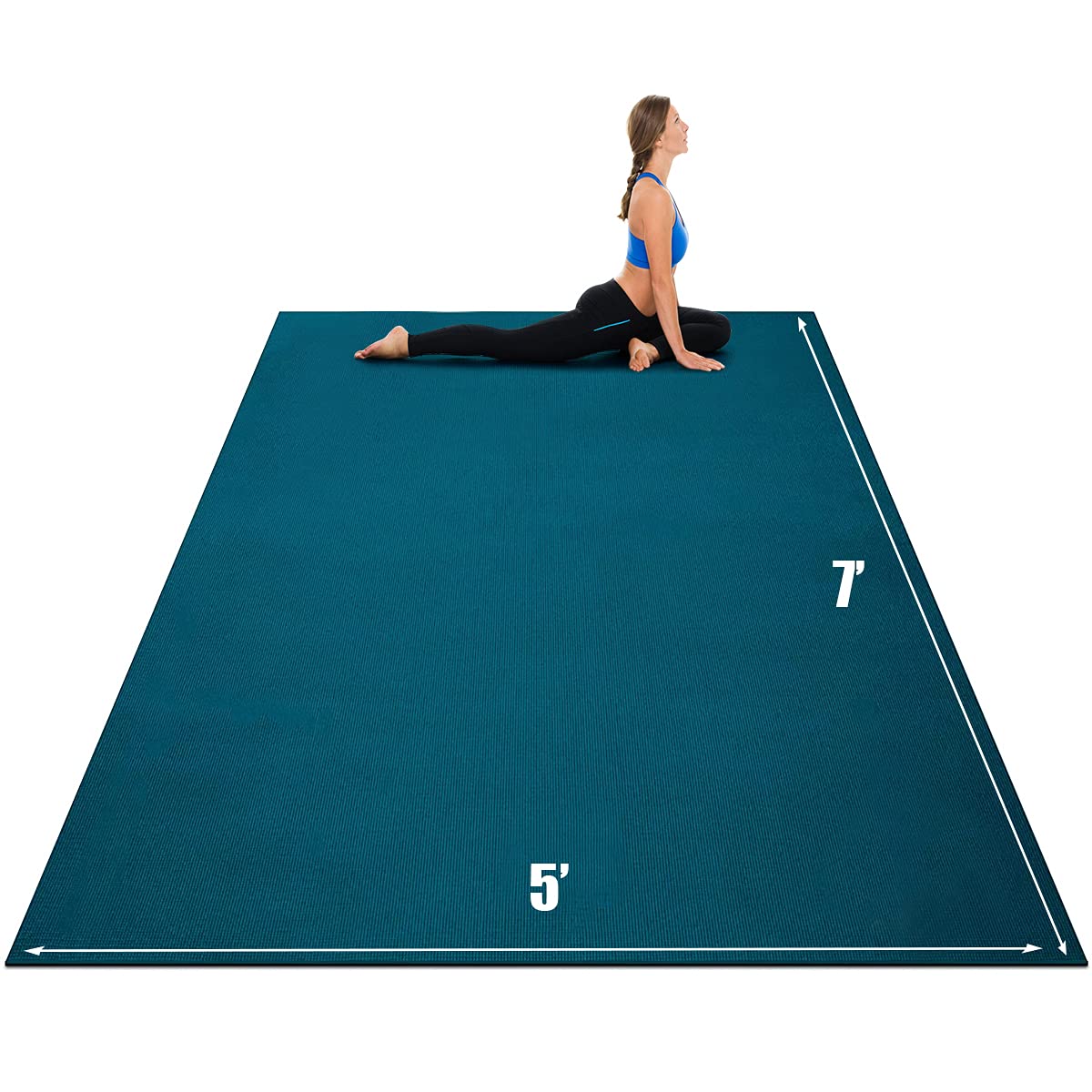 Goplus Large Yoga Mat, 7' x 5' x 8mm and 6' x 4' x 8mm with Straps, Eco Friendly Extra Thick Non Slip Barefoot Fitness Exercise Mat for Home Gym Floor Cardio Workout (Oasis Blue, 7'x5')