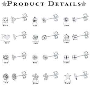 LOYALLOOK 12 Pairs Earrings for Women Studs Set Dainty Surgical Steel Earrings Tiny CZ Flower Heart Star Ball Silver Stud Earrings for Women