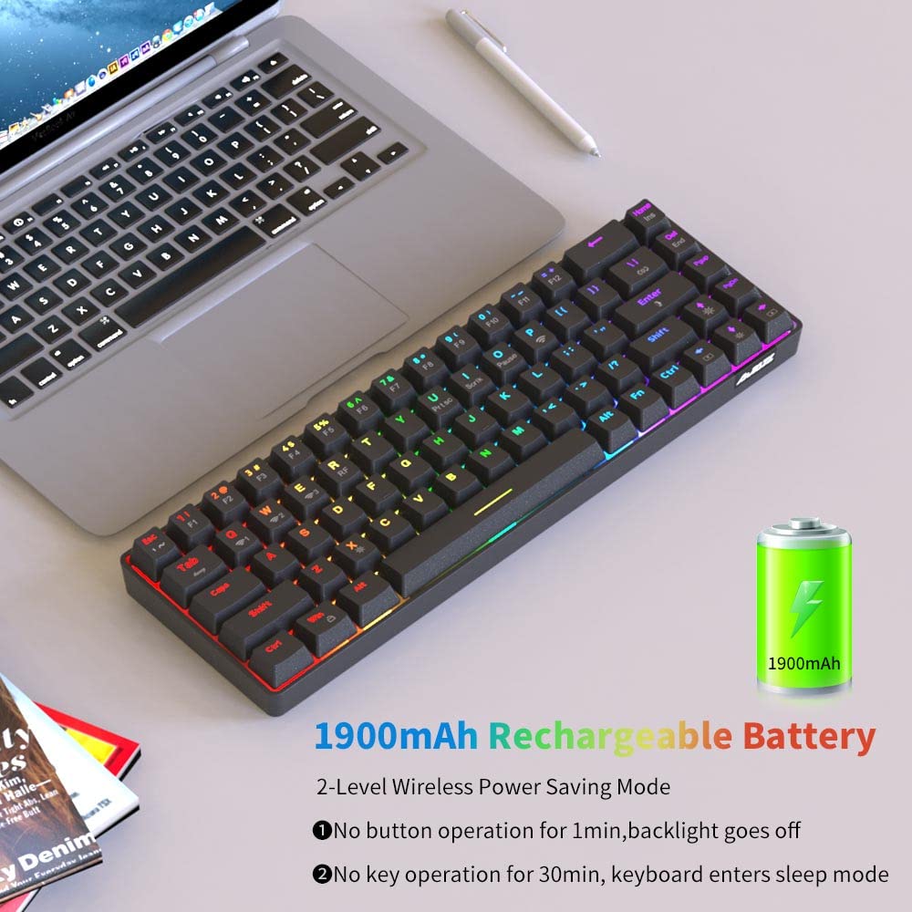 NACODEX 68 Key 65% Hot swappable Mechanical Keyboard, 2.4G Wireless/Bluetooth/Wired RGB Backlit Keyboard, 1900mAh Programmable Keyboard for Win/Mac/Gaming