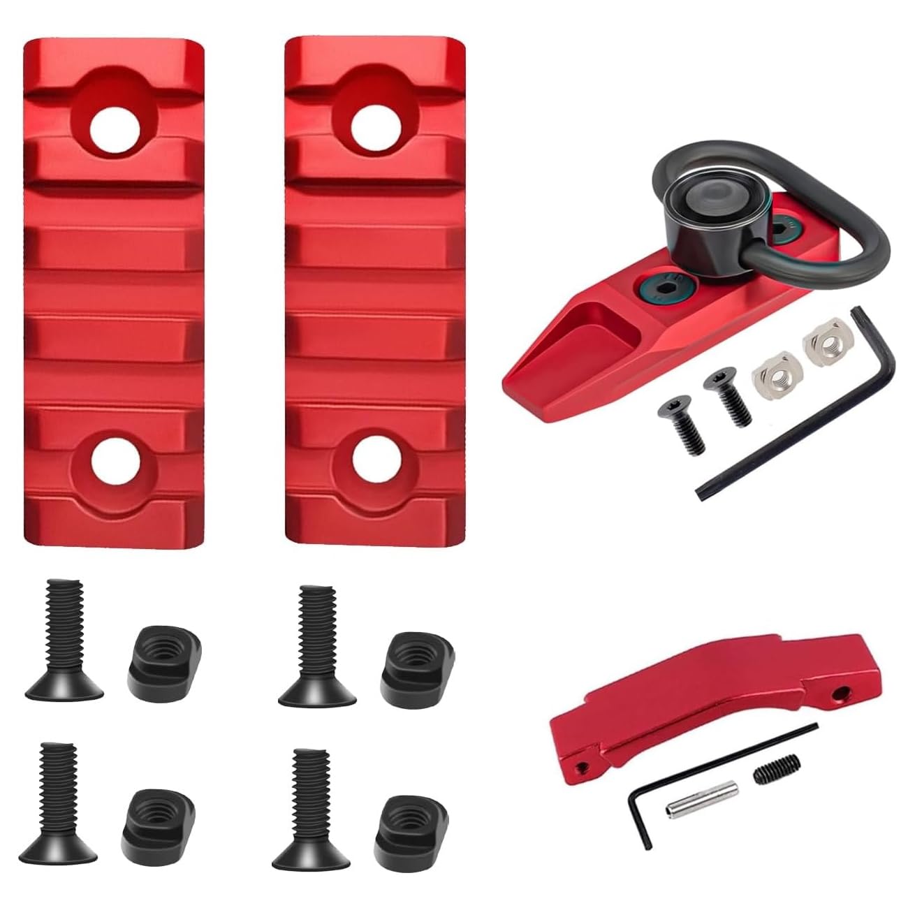 Combo of 5 Slots Mloc Picatinny Rail With Trigger Guard And QD Kit Push Button