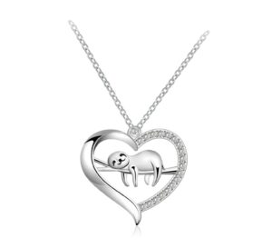 sloth necklace heart cute animal slider sloths stuffed jewelry engraved keep me in your heart gift for animal lovers women(no engraved)