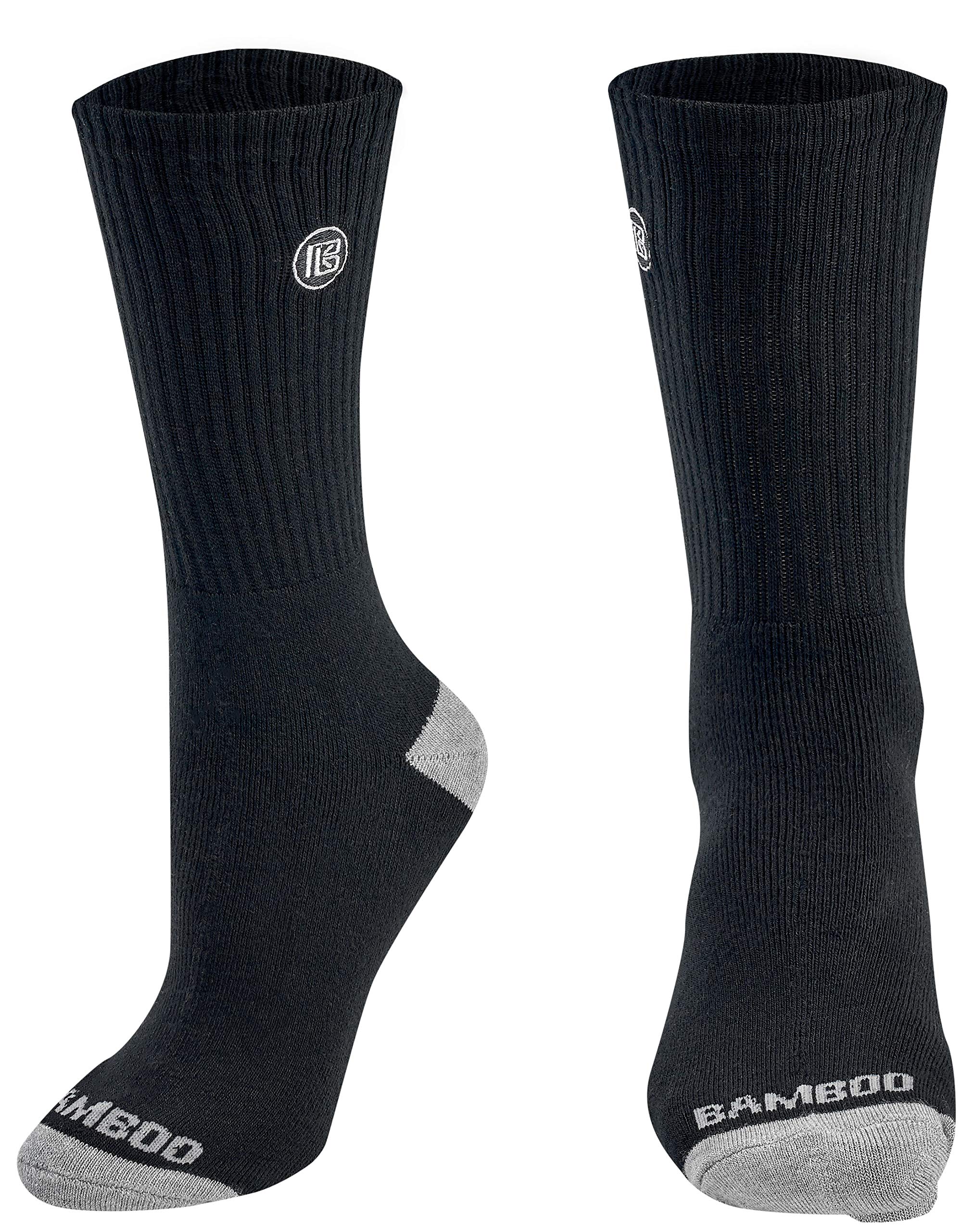 Bamboo Sports Premium Bamboo Crew Work Socks- Moisture Wicking, Odor Eliminating Black Crew Socks for Men Size 9-12 - 3 Pair