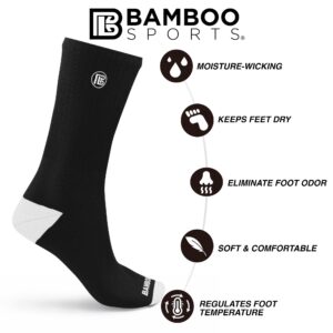 Bamboo Sports Premium Bamboo Crew Work Socks- Moisture Wicking, Odor Eliminating Black Crew Socks for Men Size 9-12 - 3 Pair