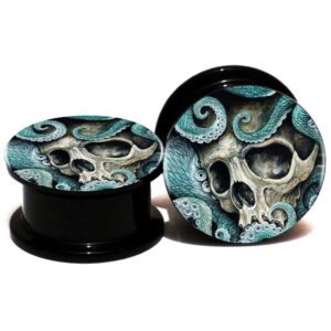 SERYNOW Skull Ear Gauges Plugs And Tunnels Ear Stretcher Expander 6mm-25mm Double Flared Screw Plug Piecing (00g (10mm))