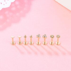 Gnoliew 16G 316L Stainless Steel Labret Monroe Lip Ring Studs Cartilage Helix Tragus Conch Daith Nose Piercing Jewelry. (A5,8mmPost)