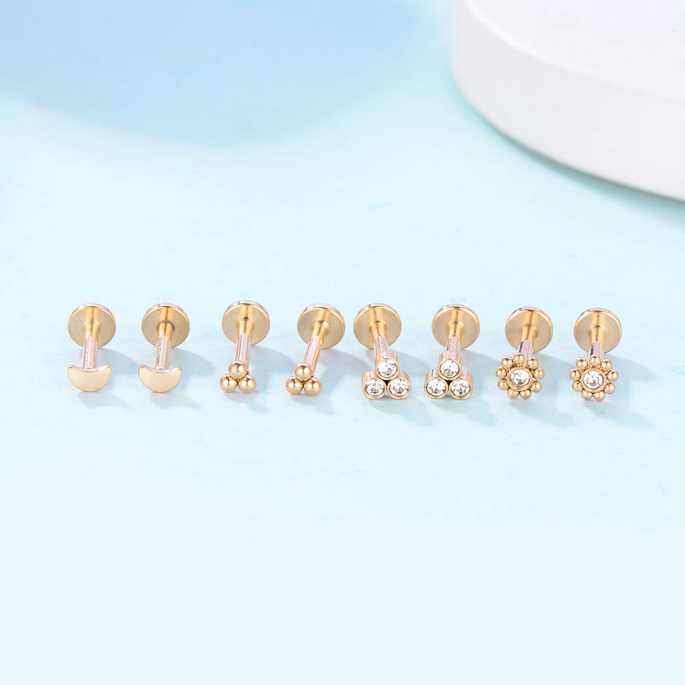 Gnoliew 16G 316L Stainless Steel Labret Monroe Lip Ring Studs Cartilage Helix Tragus Conch Daith Nose Piercing Jewelry. (A5,8mmPost)