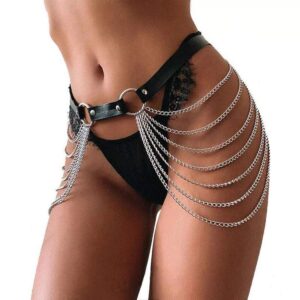 twinklede punk leather belly waist chain belt silver layered body chains festival rave body chain jewelry for women and girls