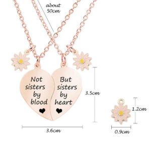 MJartoria BFF Necklace for 2-Split Heart Necklace Not Sisters by Blood Pendant Best Friend Friendship Necklace Set of 2 Valentines Day Gifts for Her(Rose Gold, A-Daisy)