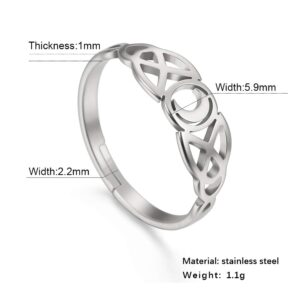 LIKGREAT Celtic Trinity Knot Moon Adjustable Ring Stainless Steel Band for Women (silver tone)