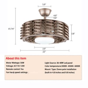 Ceiling Fan LED Fan Chandelier, 36 W, Ceiling Lighting, dimmable with Remote Control, Dimmable Adjustable Wind Speed, Modern Bedroom (Brown)