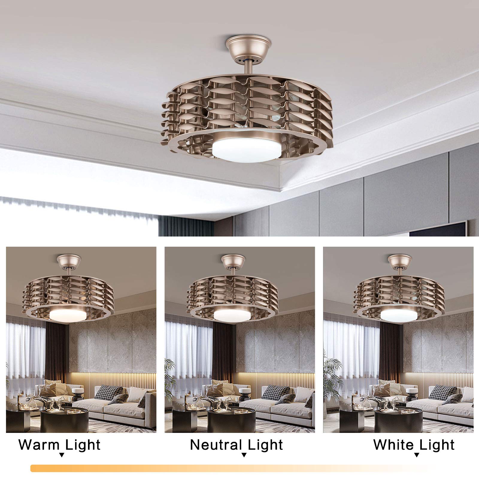 Ceiling Fan LED Fan Chandelier, 36 W, Ceiling Lighting, dimmable with Remote Control, Dimmable Adjustable Wind Speed, Modern Bedroom (Brown)