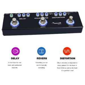 Amuzik Multi Guitar Effect Pedal for Guitar Multi Electric Combined Effects Delay Ocean Verb Distortion 3-In-1 Pedals True Bypass DAP-1