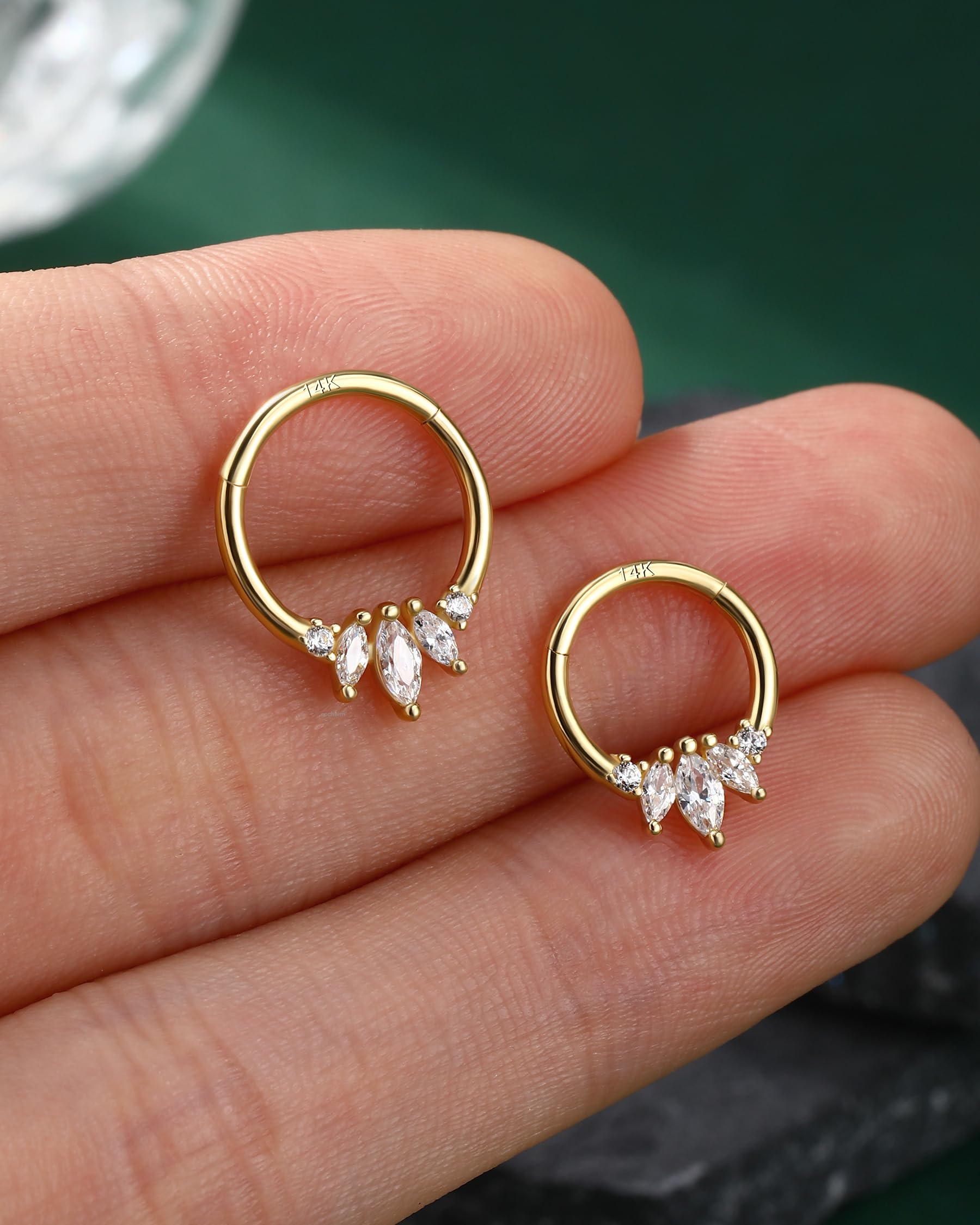 COCHARM 14K Gold Septum Rings 14K Yellow Gold Septum Piercing Jewelry 16g Septum Clicker 14kt Real Gold Daith Earrings Solid Gold Daith Piercing 8mm 14K Gold Daith Jewelry for Women Men