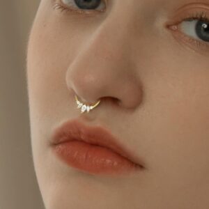 COCHARM 14K Gold Septum Rings 14K Yellow Gold Septum Piercing Jewelry 16g Septum Clicker 14kt Real Gold Daith Earrings Solid Gold Daith Piercing 8mm 14K Gold Daith Jewelry for Women Men