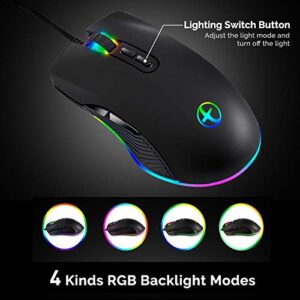 IULONEE Type C Mouse, Wired USB C Mice Gaming Mouse Ergonomic 4 RGB Backlight 3200 DPI Compatible with M@c, Matebook, Chromebook, HP OMEN, Windows PC, Laptop and More USB Type C Devices (Black)