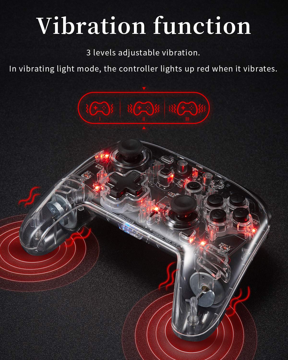 Switch Controller, Pro Controller for Switch/Switch Lite/Switch OLED, Adjustable Turbo, Vibration Motion, Gyro, Transparent