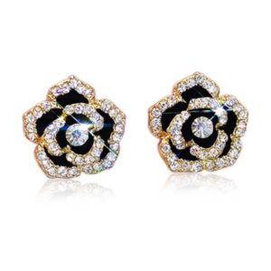 jokimu gold rhinestone crystal flower stud earrings for women