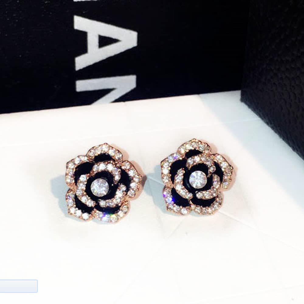 Jokimu Gold Rhinestone Crystal Flower Stud Earrings for Women