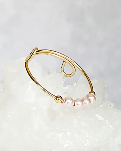 Pink Pearl Spinner Fidget Ring, Sterling Silver 14K Gold-Filled Open Wire Band, Helps Relieve Stress Anxiety Worry, Adjustable Ring, Jewelry Inspirations