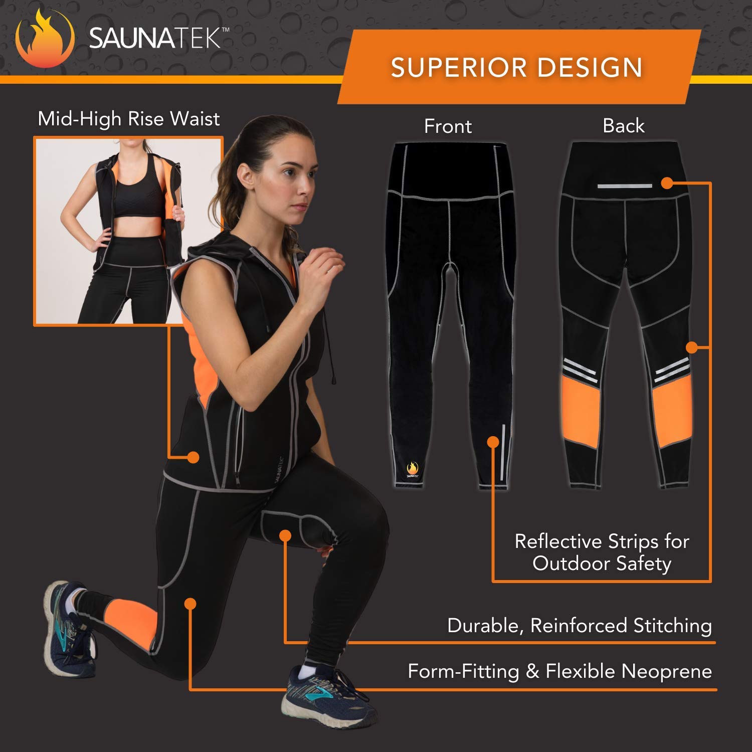 SaunaTek Women's Sauna Sweat Suit Paneled Legging for Exercise and Heat Training, Neoprene, Large