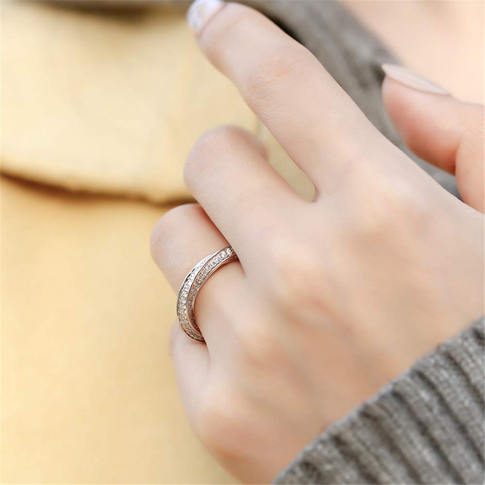 Jeulia Simple Twist Rings 925 Sterling Silver Women's Band Diamond Wedding Rings Engagement Statement Ring Band Anniversary Promise Ring for Her with Gift Box (Silver, 9.5)