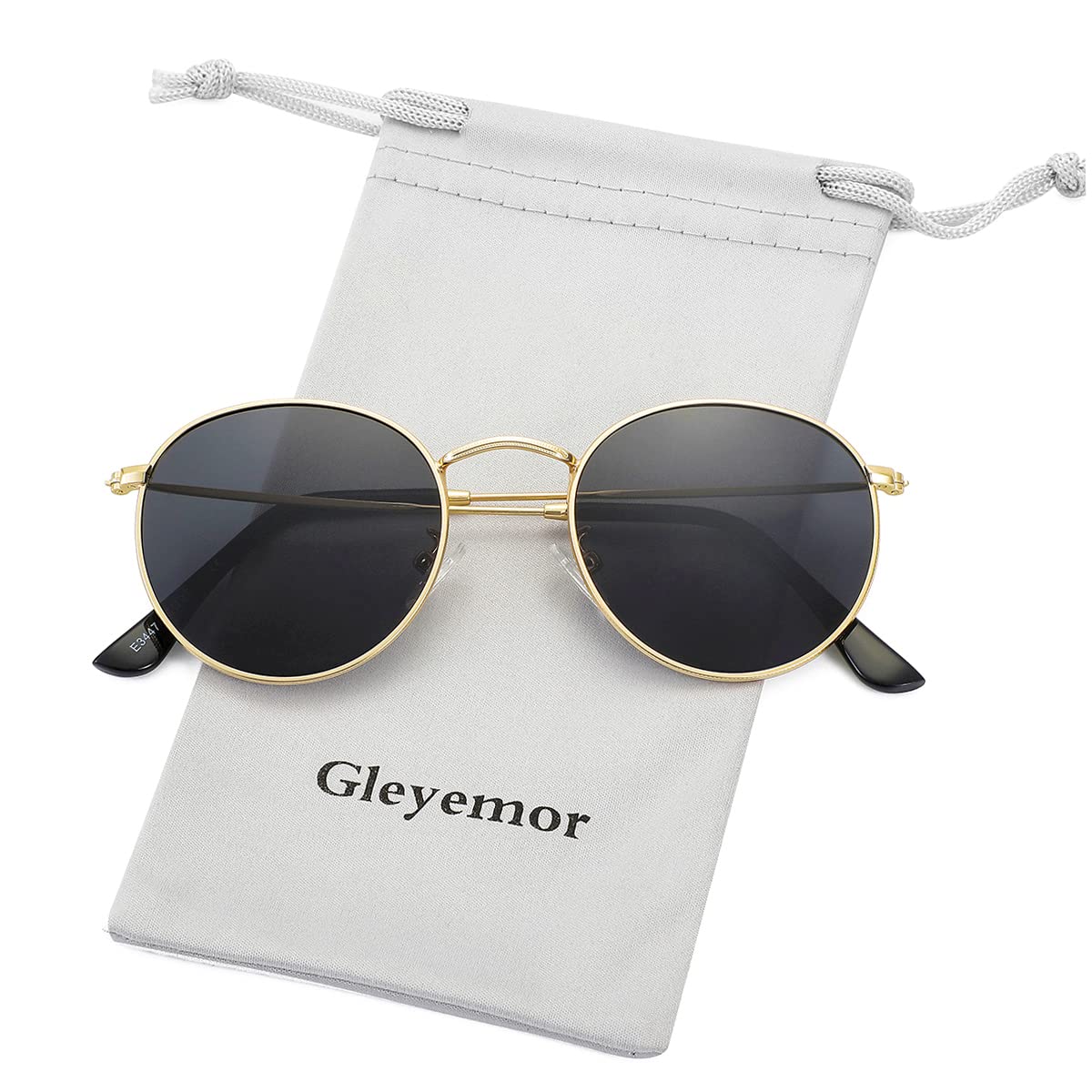 Gleyemor Classic Polarized Round Sunglasses for Women Men, Trendy Metal Frame Shades (Gold/Grey)