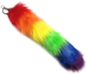 rainbow pride faux fur fox tail with keyring 16 inch