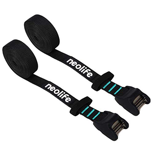 WONITAGO Premium 'No Scratch' Silicon Tie Down Cam Straps for Surfboards, Kayaks, SUP Paddleboards, Canoes, Snowboards 15ft (Pair)