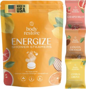 body restore shower steamers aromatherapy 15 pack - relaxation birthday gifts for women and men, travel essentials, stress relief and self care - citrus