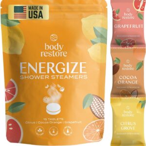 Body Restore Shower Steamers Aromatherapy 15 Pack - Relaxation Birthday Gifts for Women and Men, Travel Essentials, Stress Relief and Self Care - Citrus