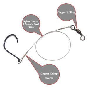 Fishing Hook with Steel Leader Single Eagle Claw Hook Bottom Fishing Rig-10pcs Nylon Coated Fishing Wire Leader Rigs (Hook Size:6/0)