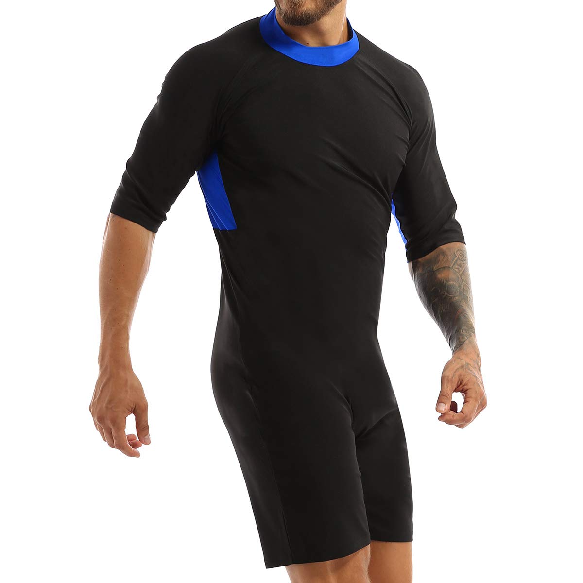 TiaoBug Wetsuit Men's One Piece Round Neck Half Sleeves Scuba Diving Surfing Snorkeling Swimming Royal_Blue Large