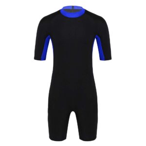 TiaoBug Wetsuit Men's One Piece Round Neck Half Sleeves Scuba Diving Surfing Snorkeling Swimming Royal_Blue Large